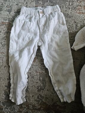 Zara Kids White Elastic-Waist Linen Blend Pants